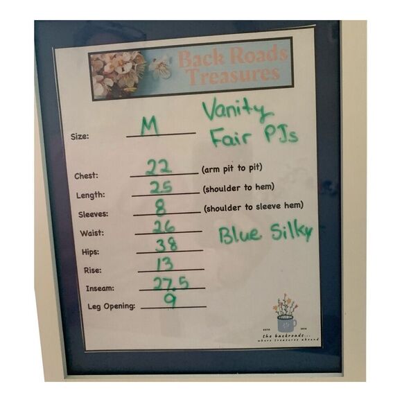 Vintage 80s Vanity Fair Nylon Pajama Set M Blue Buttons Short Sleeve Long Pants - Picture 12 of 12